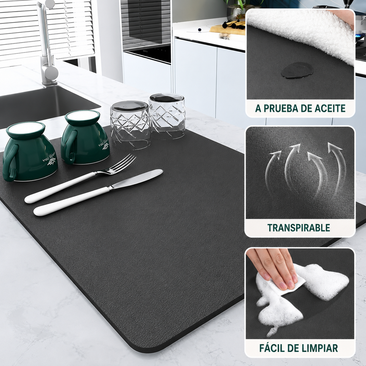 Alfombrilla superabsorbente para secar platos