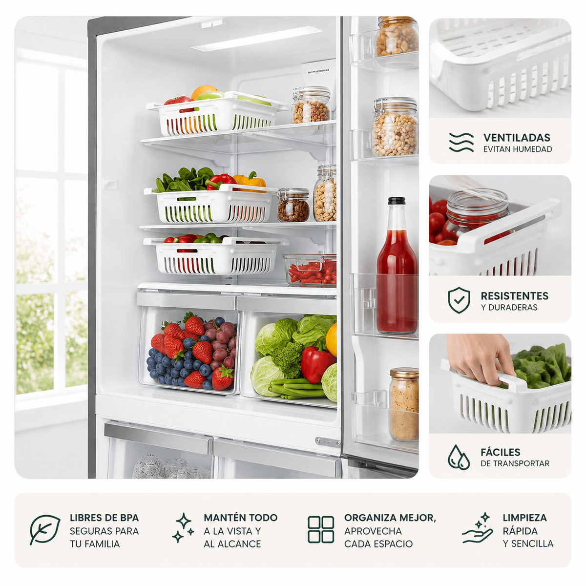 Organizador Apilable para Refrigerador y Cocina