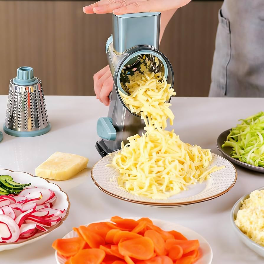 3-in-1 Rotary Grater – Multi-Purpose Cheese &amp; Vegetable Slicer