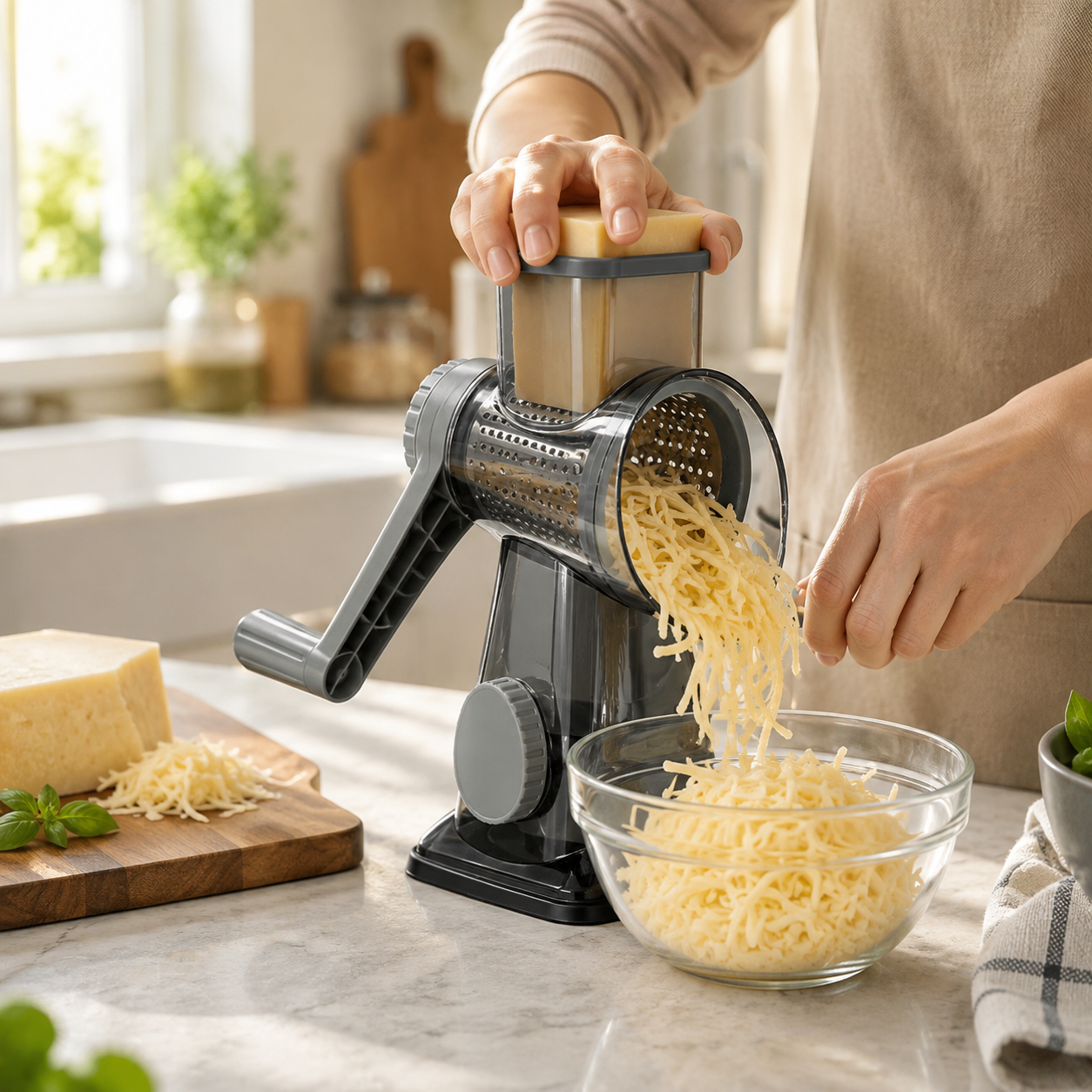3-in-1 Rotary Grater – Multi-Purpose Cheese &amp; Vegetable Slicer