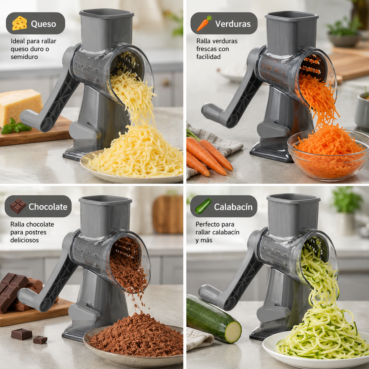 3-in-1 Rotary Grater – Multi-Purpose Cheese &amp; Vegetable Slicer